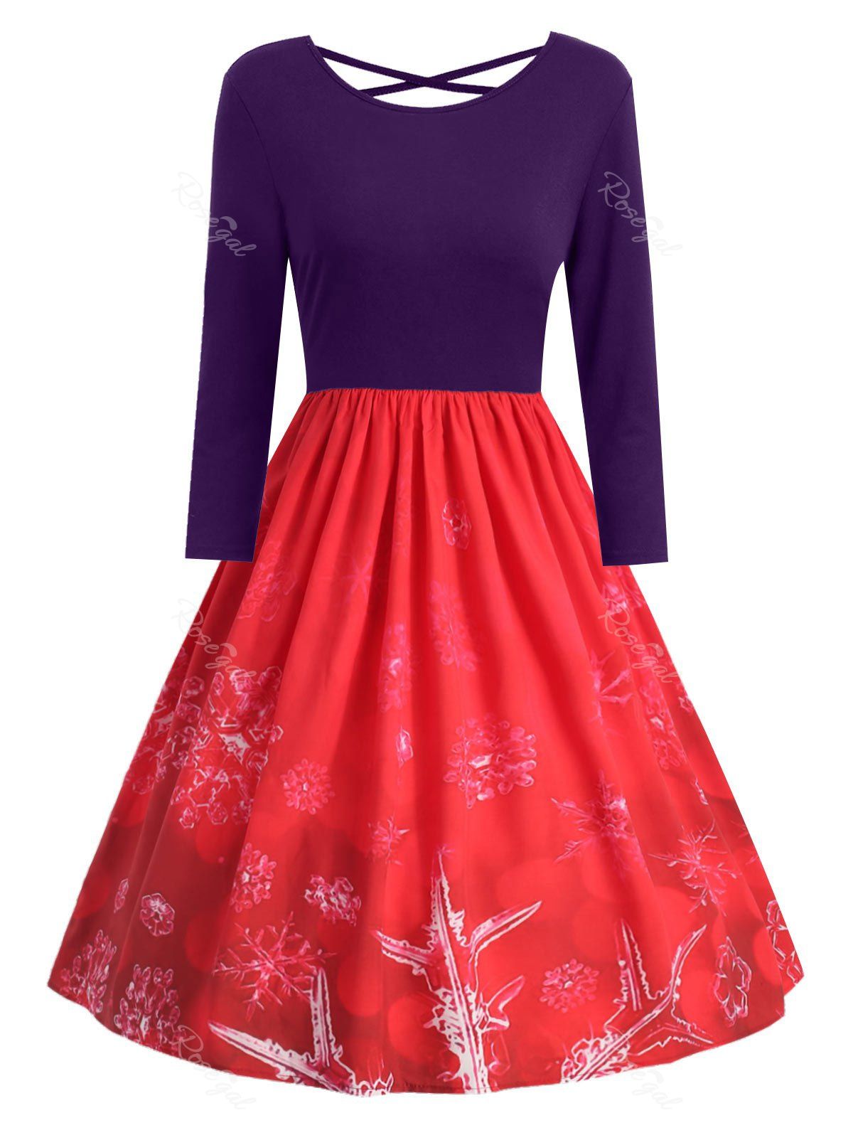 

Plus Size Snowflake Print Christmas Dress with Criss Cross, Purple