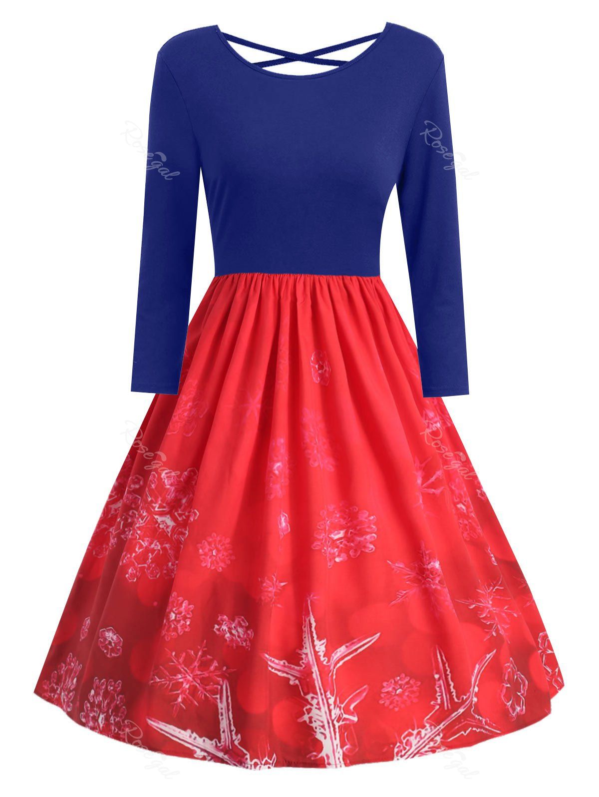 

Plus Size Snowflake Print Christmas Dress with Criss Cross, Blue