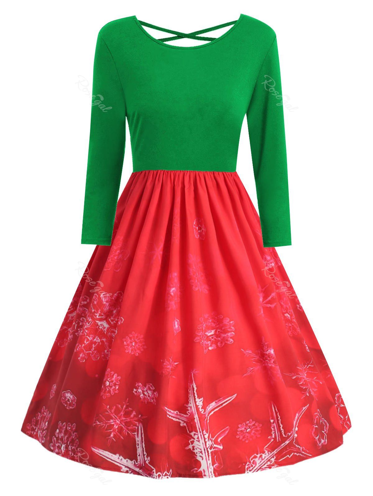 

Plus Size Snowflake Print Christmas Dress with Criss Cross, Jungle green