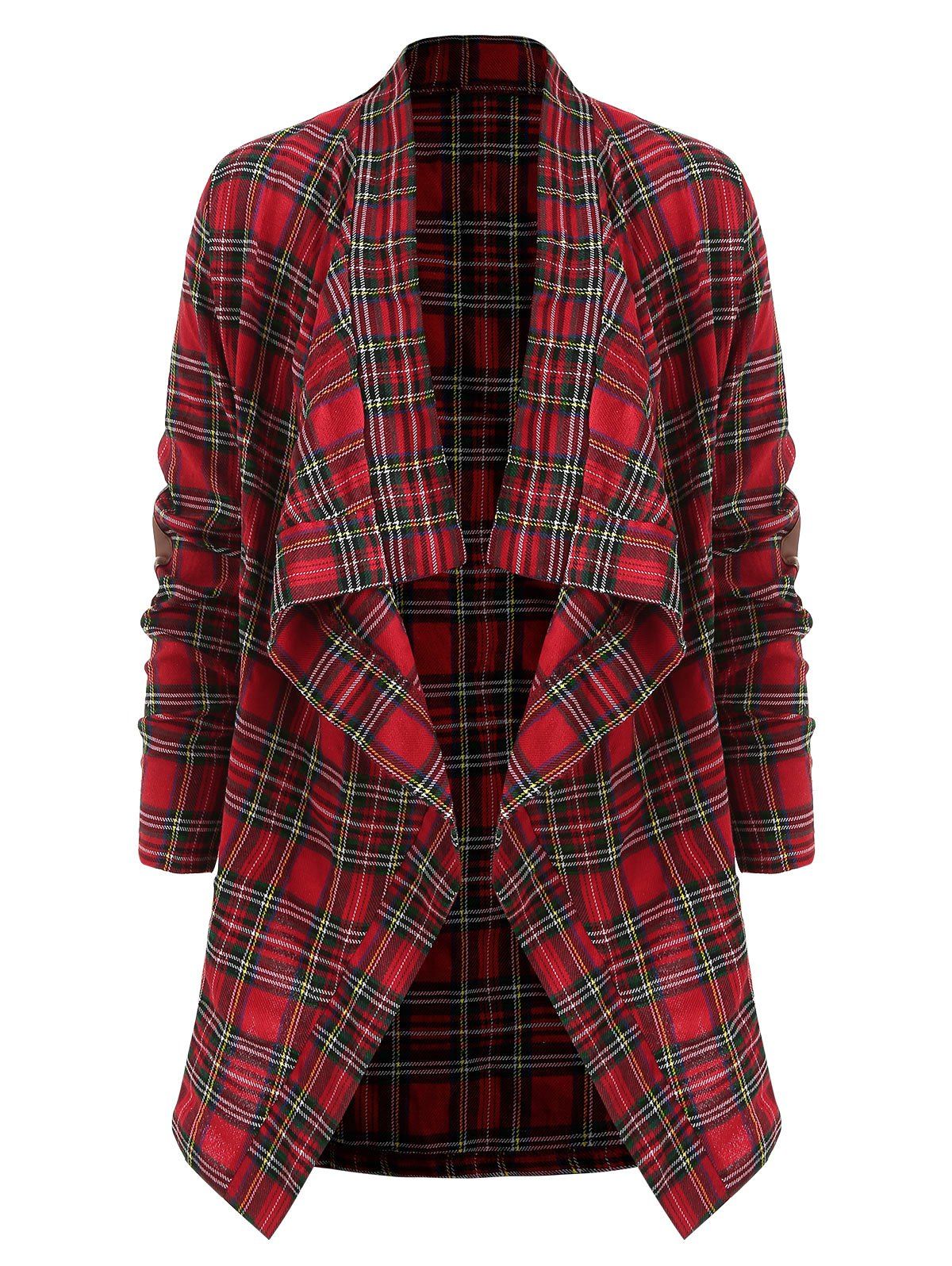 

Elbow Patch Open Front Plaid Shirt, Red