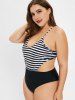 Plus Size 1950s Criss Cross Striped Swimsuit -  