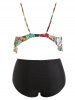 Ensemble de Bikini Fleuri Imprimé de Grande Taille Ourlet à Volants - Noir 2X