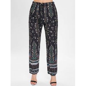 

Drawstring Floral Print Sleeping Pants, Black