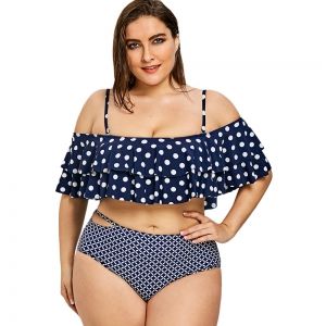 

Polka Dot Plus Size Tiered Flounce Bikini, Cerulean