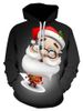 3D Cartoon Santa Claus Printed Pullover Hoodie -  
