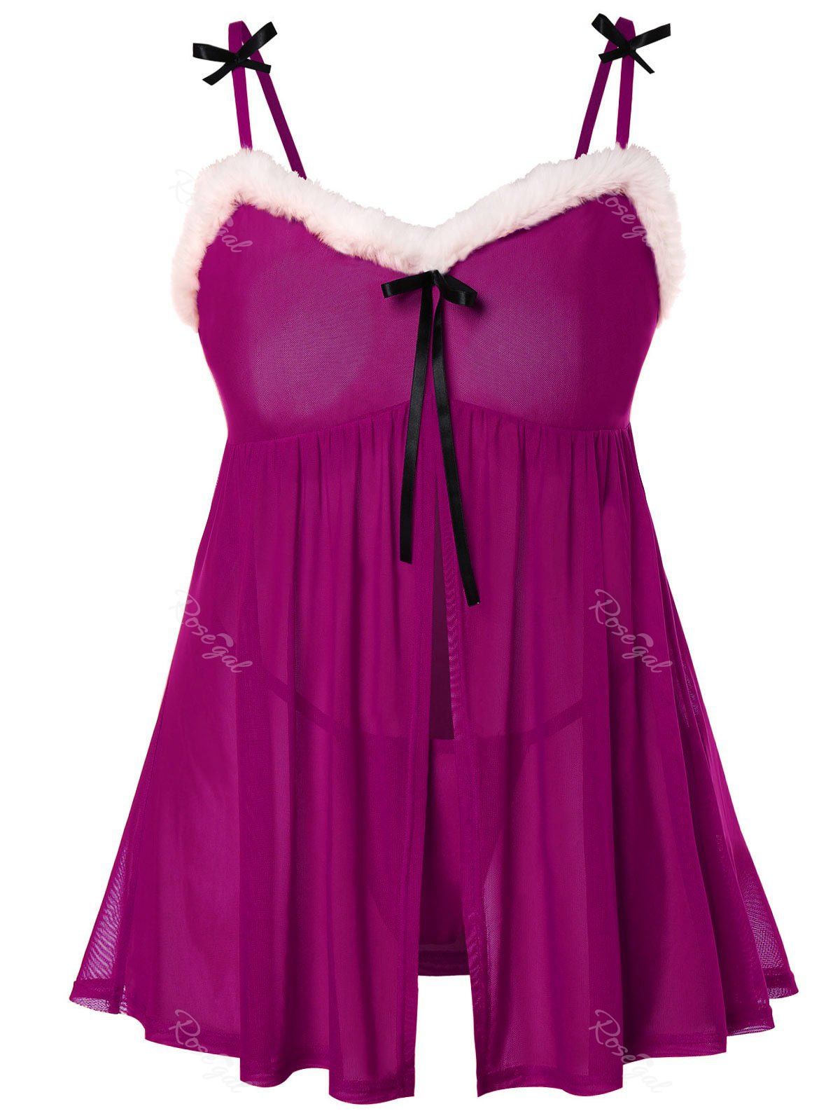 

Christmas Bowknot Embellished Plus Size Babydoll, Purple