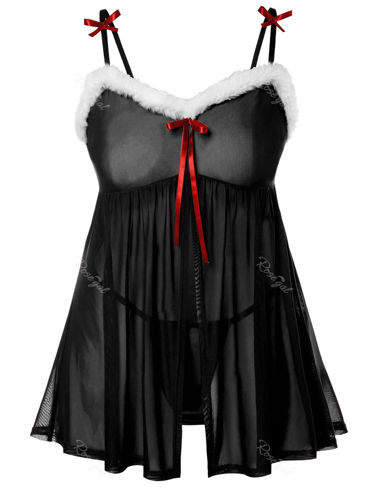 

Christmas Bowknot Embellished Plus Size Babydoll, Black