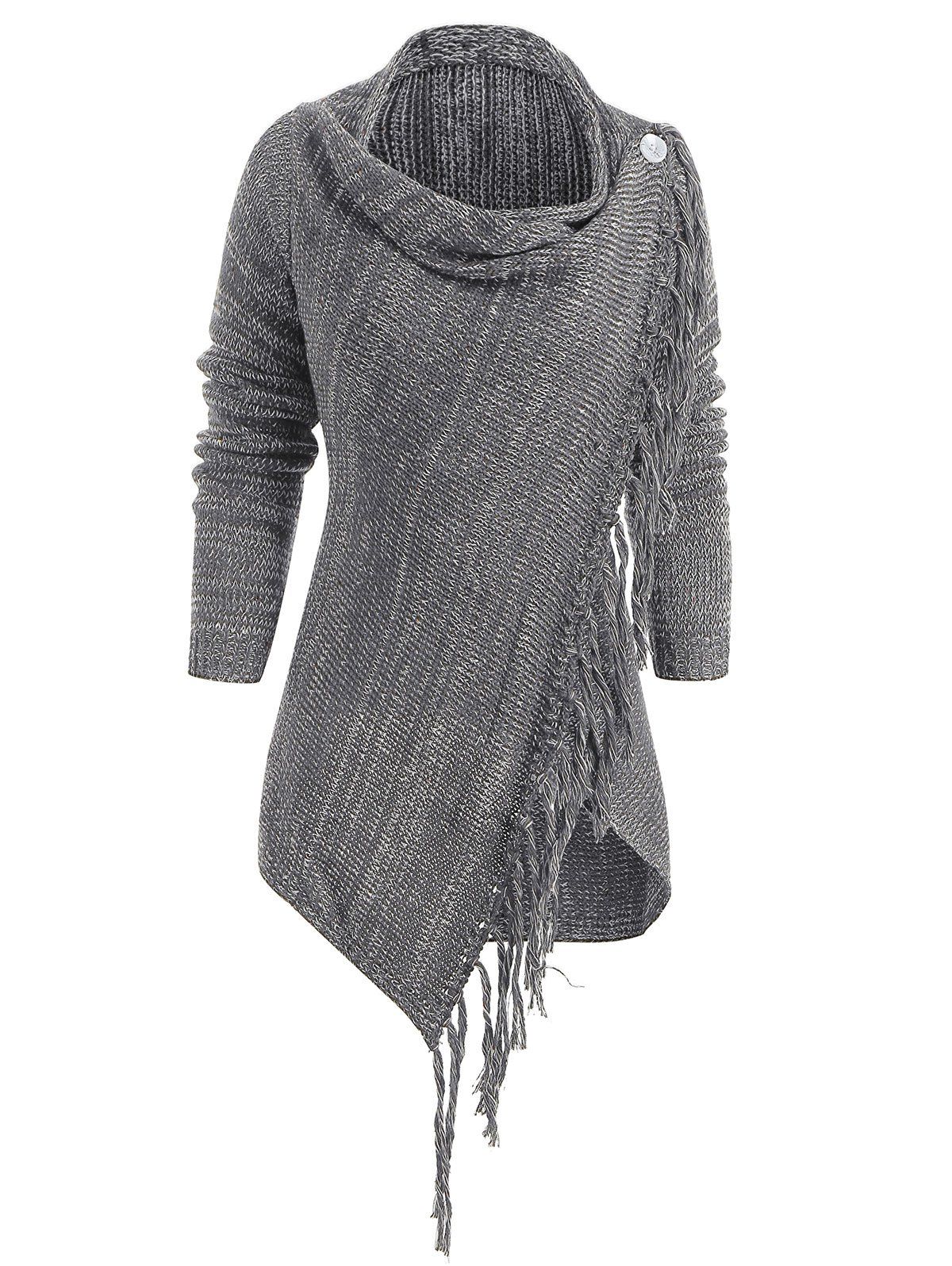

Asymmetrical Fringed Hem Cardigan, Dark gray
