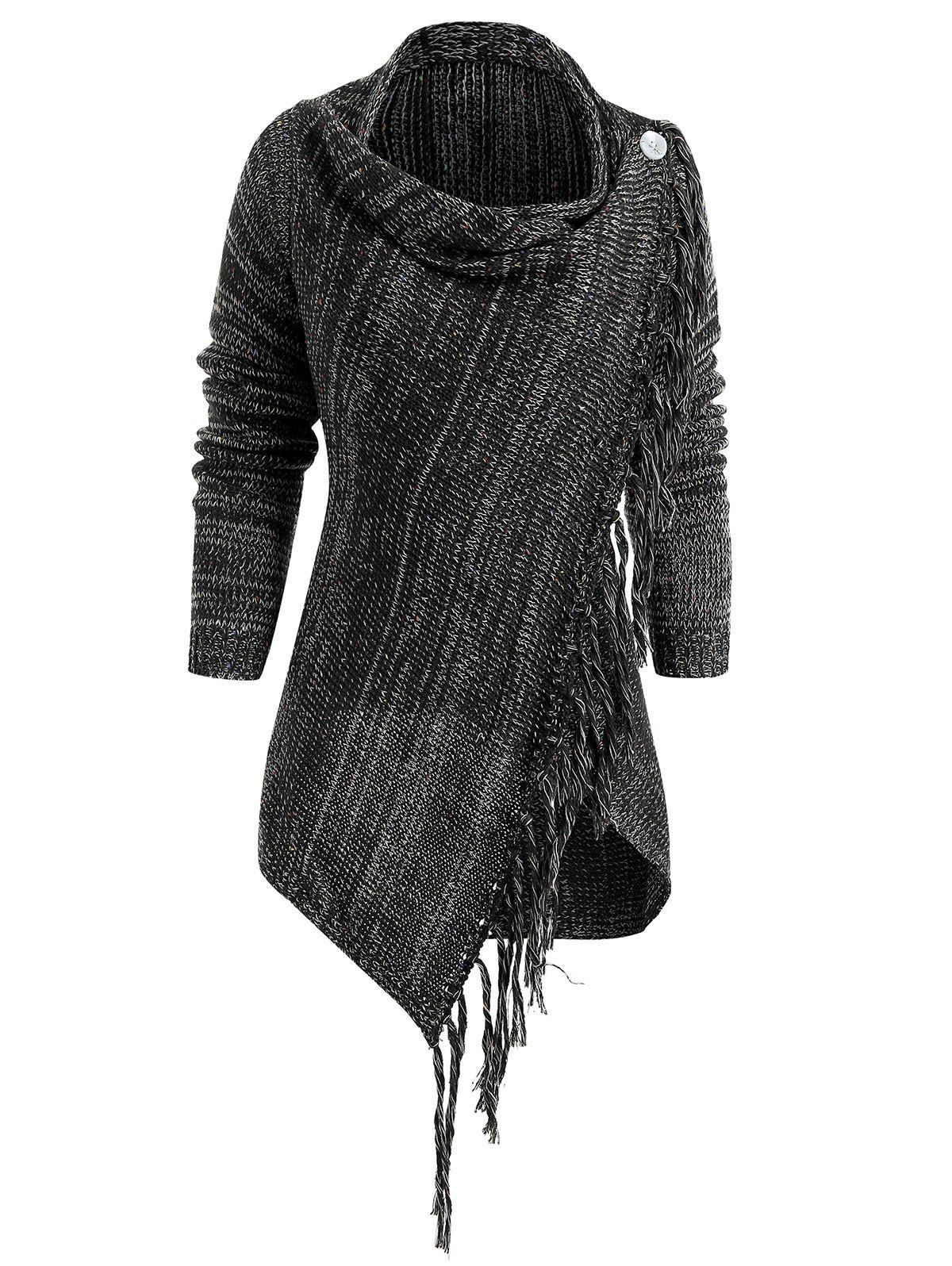 

Asymmetrical Fringed Hem Cardigan, Graphite black