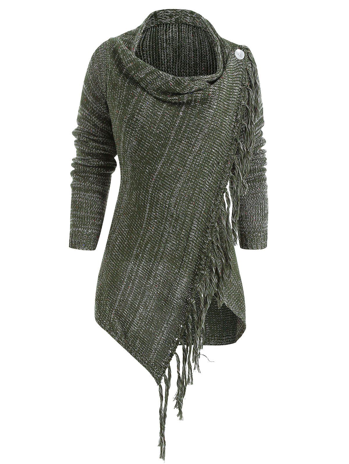 

Asymmetrical Fringed Hem Cardigan, Army green
