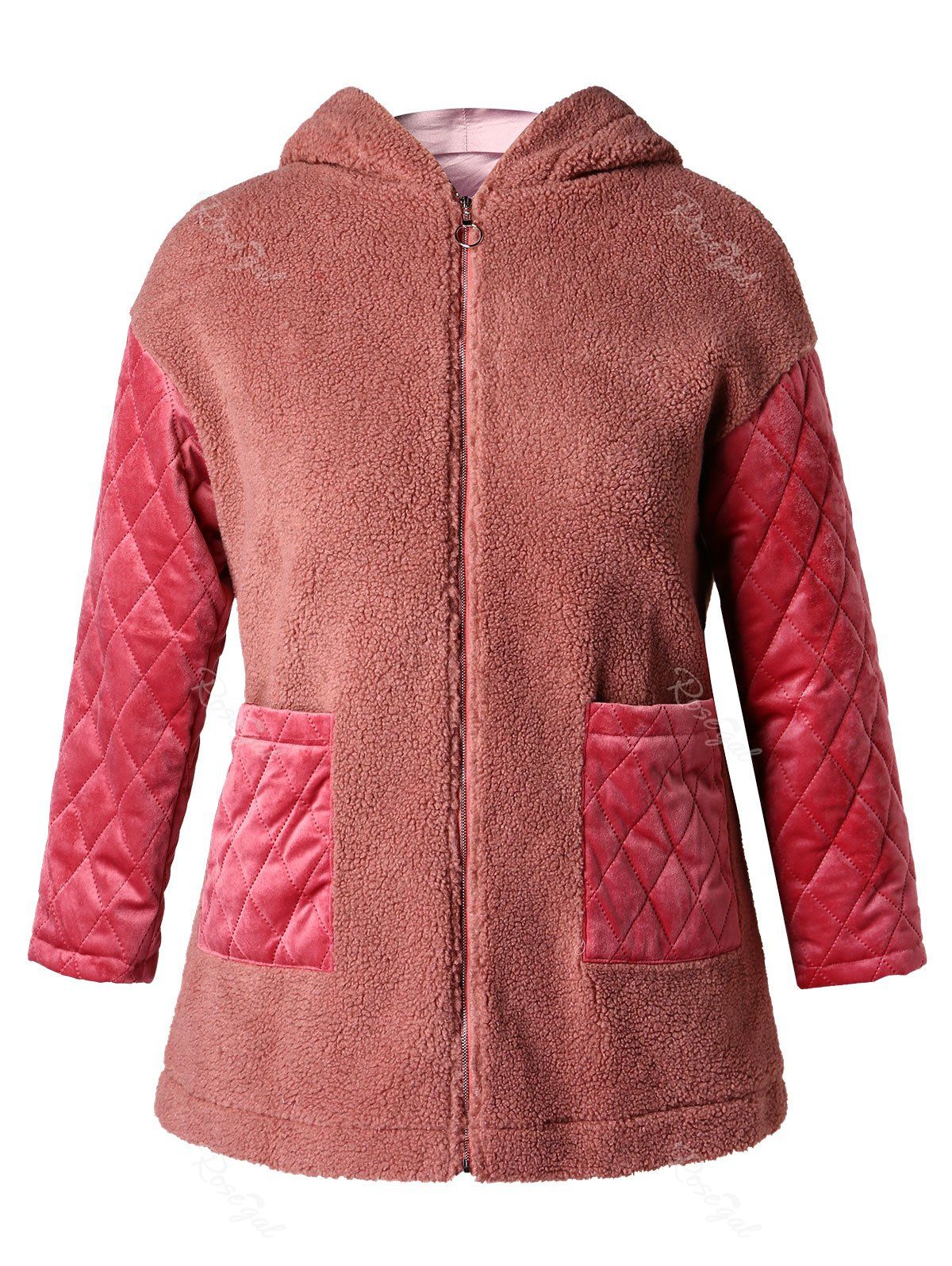 plus size asymmetric fleece contrast hooded skirted coat