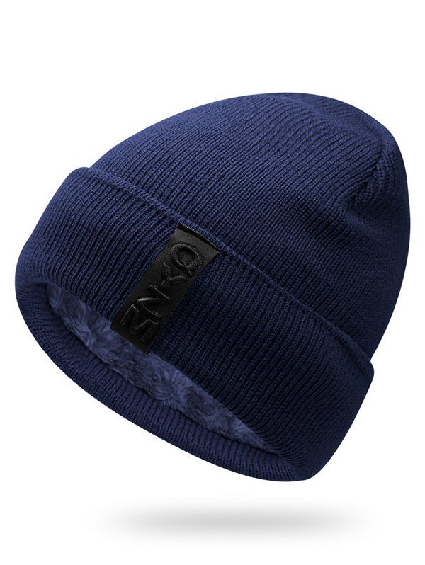 

Winter Label Solid Color Flanging Knitted Beanie, Deep blue