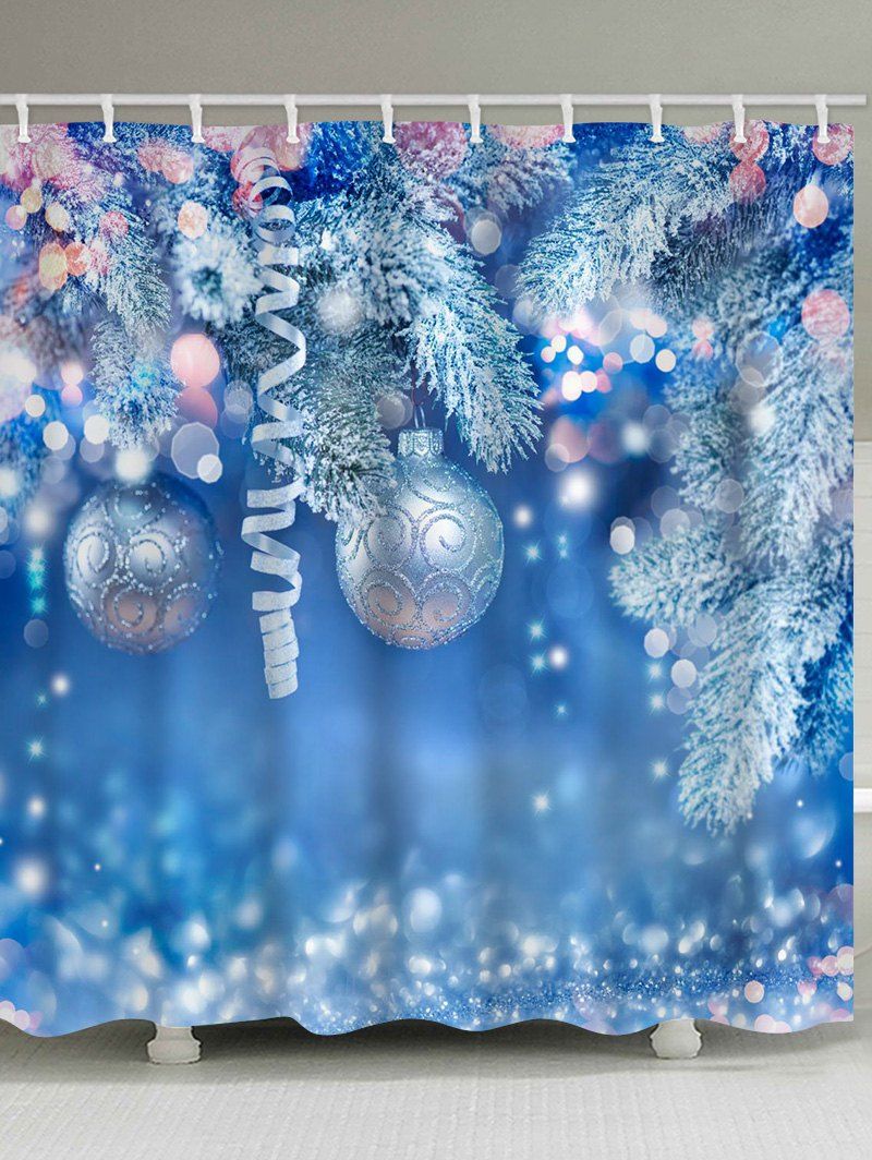 

Christmas Tree Ball Print Waterproof Bathroom Shower Curtain, Multi