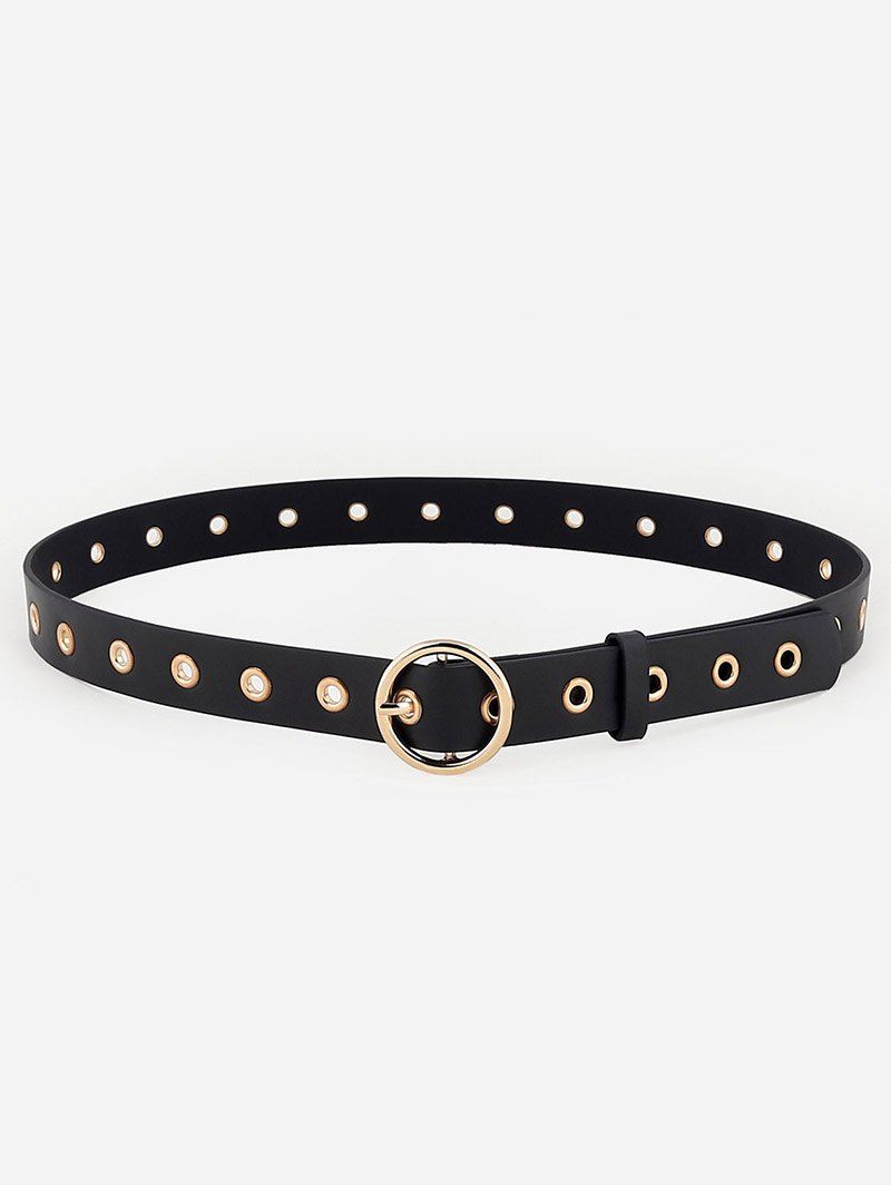 

Punk Round Buckle Hollow Out Rivets Waist Belt, Black