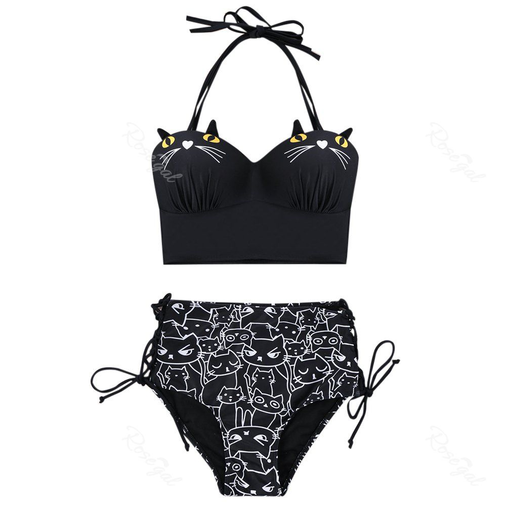 

Plus Size Cat Cartoon Bikini Set, Black
