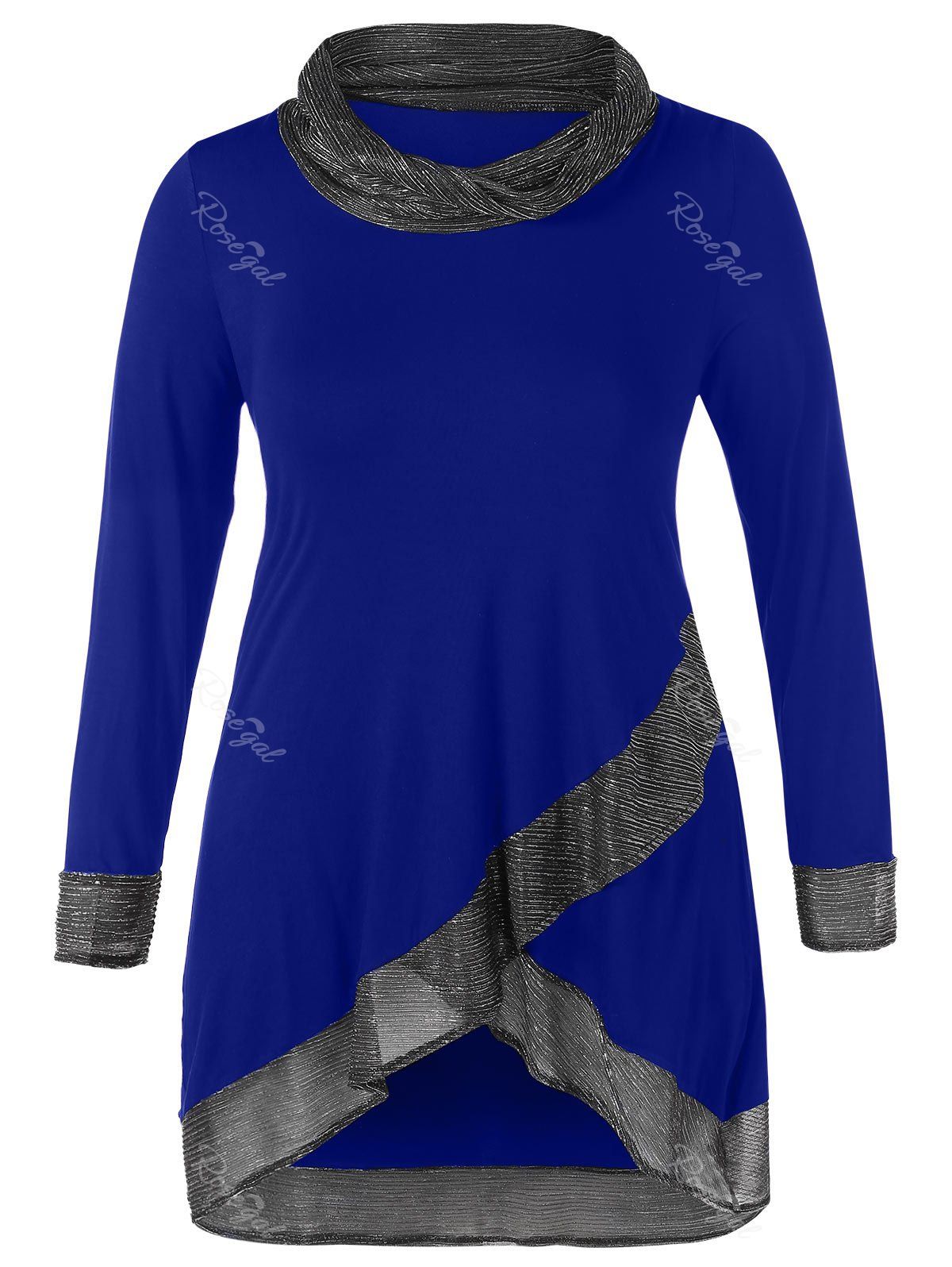 

Cowl Neck Thread Plus Size Tunic Top, Cobalt blue