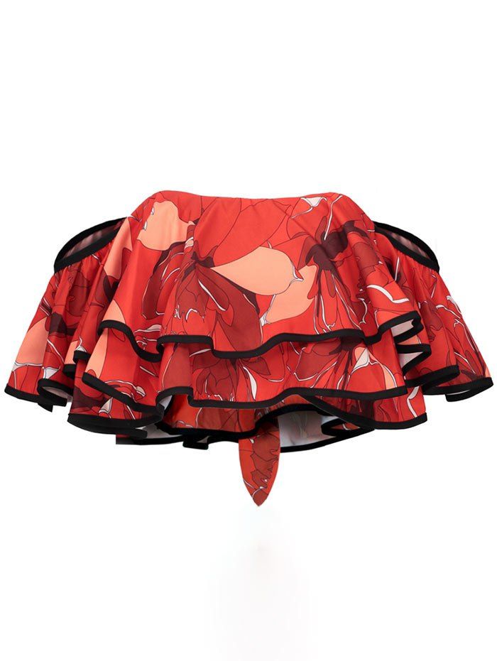 

Layered Floral Print Off The Shoulder Crop Top, Red