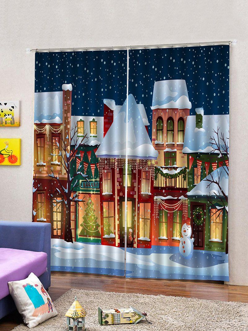 

2PCS Christmas Snowman Night Window Curtains, White