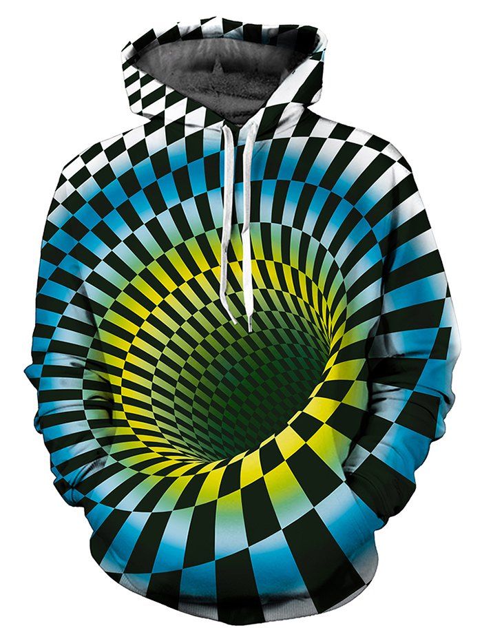 

3D Swirl Checked Print Pullover Hoodie, Dodger blue