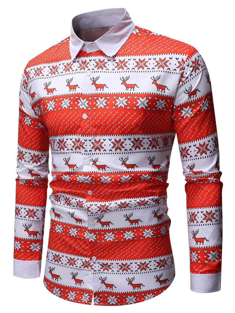 

Christmas Geometry Elk Print Long Sleeves Shirt, Red