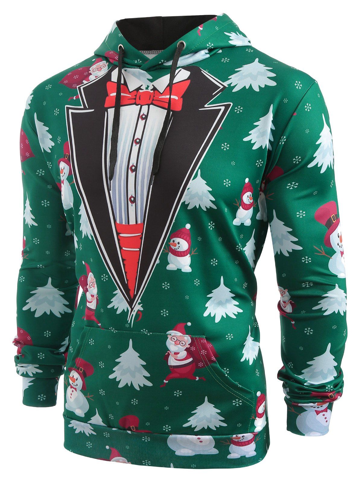 [63% OFF] Faux Coallar Santa Claus Snowmen Printed Christmas Hoodie ...