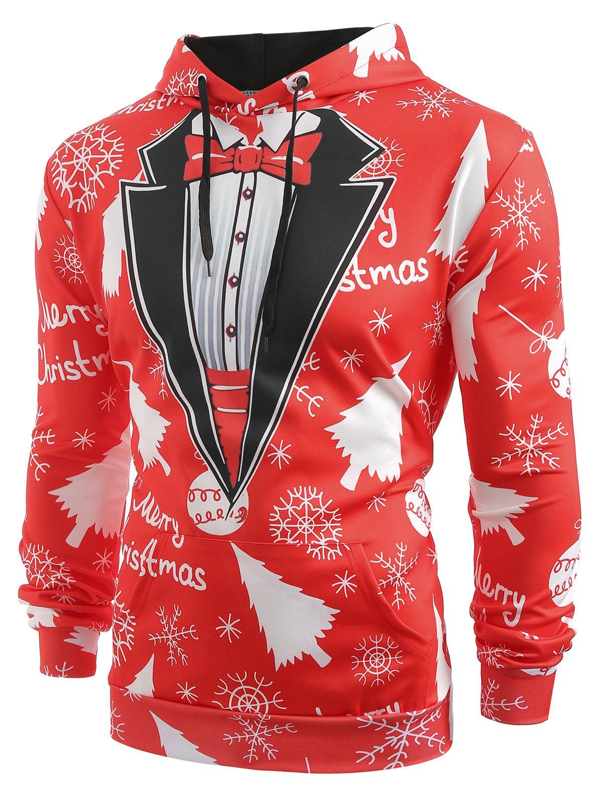 

Christmas Baubles Snowflakes Printed Casual Hoodie, Chestnut red