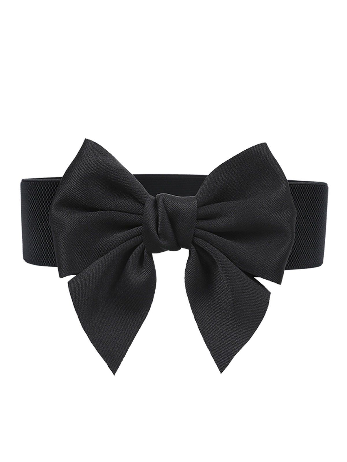 

Elegant Solid Color Bowknot Elastic Belt, Black