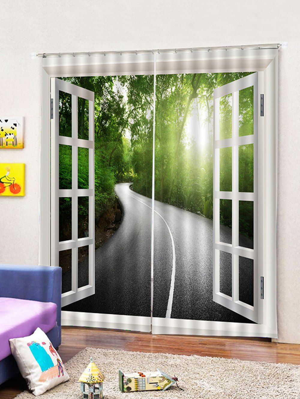 49 Off 2pcs Faux Window Pathway Pattern Window Curtains Rosegal