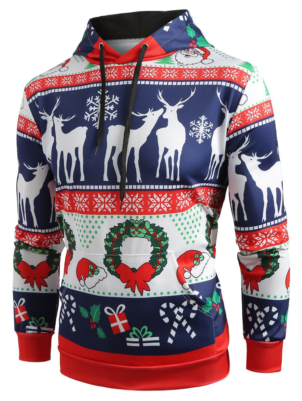 

Christmas Pattern Printed Pullover Hoodie, Cobalt blue