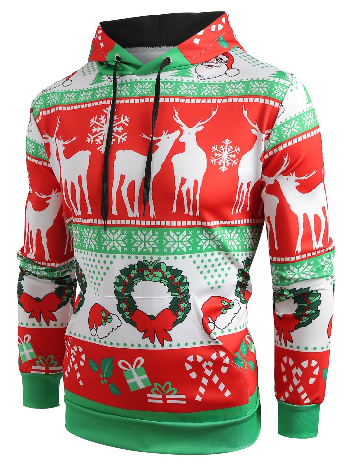 

Christmas Pattern Printed Pullover Hoodie, Red