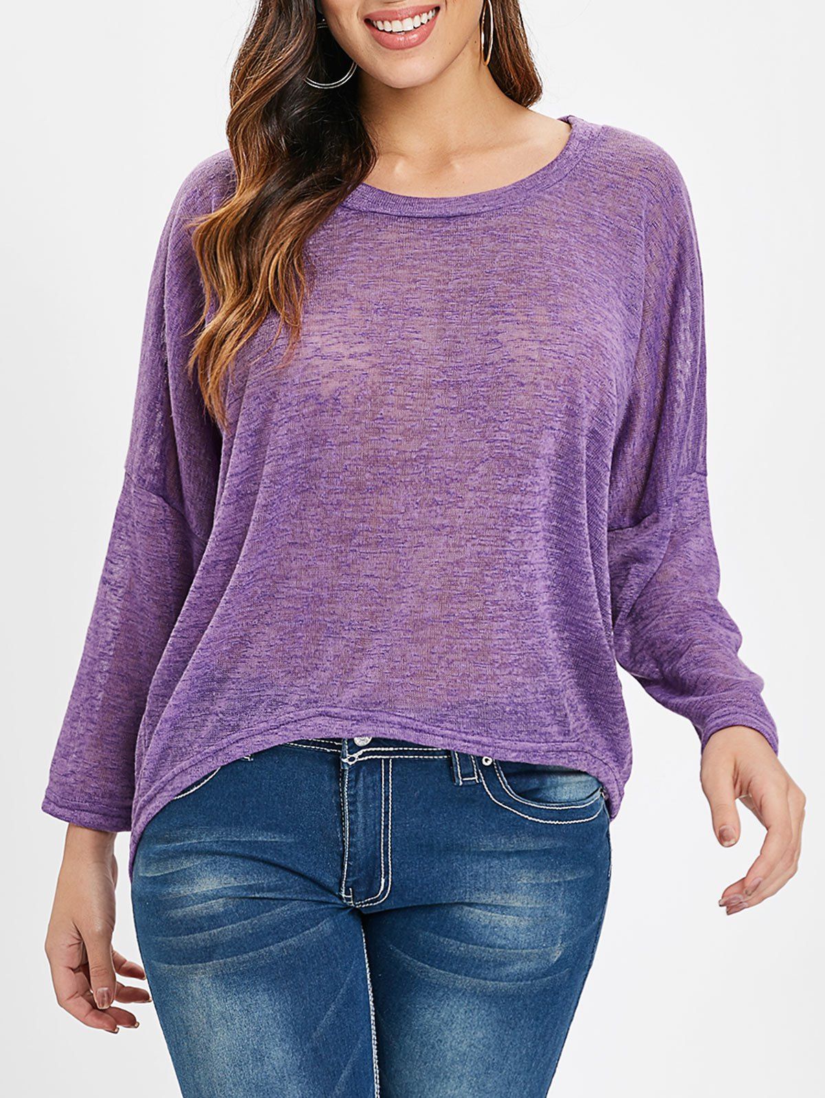 

High Low Drop Shoulder Knitwear, Purple