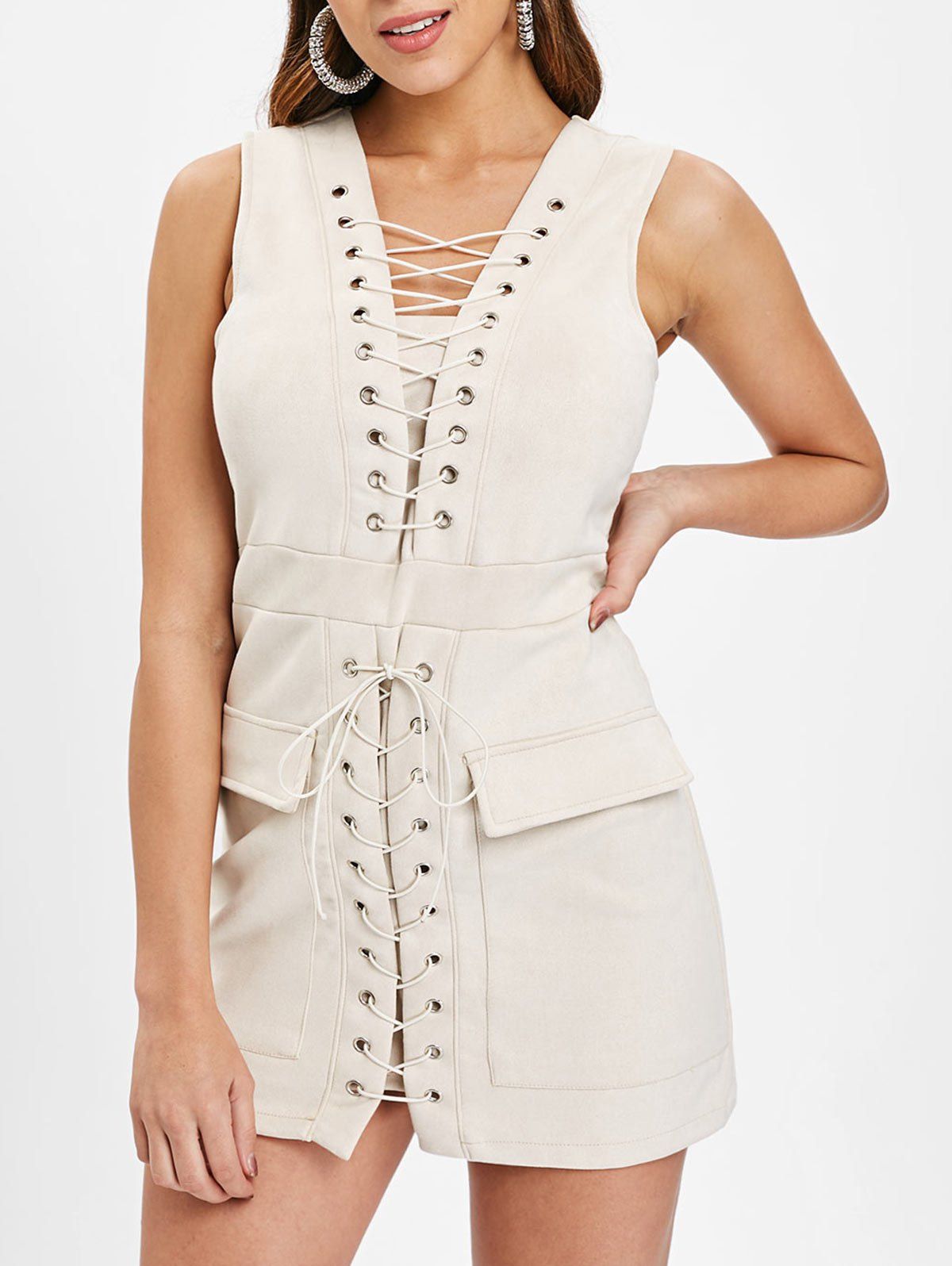 

Faux Suede Lace Up Bodycon Dress, Light khaki
