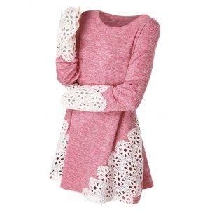 

Lace Panel Long Sleeve Top, Watermelon pink