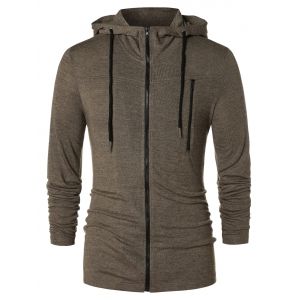 

Long Sleeve Zipper Drawstring Hoodie, Taupe