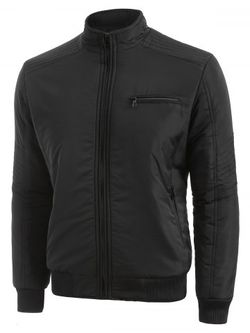 Layer Sleeves Solid Color Zipper Jacket Coat - BLACK - XS