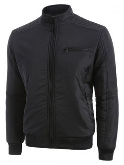 Layer Sleeves Solid Color Zipper Jacket Coat - DEEP BLUE - XS