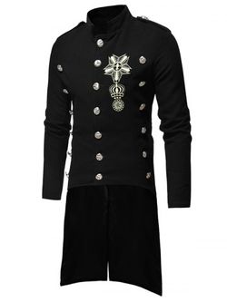 Abrigo de lana bordado con dobladillo alto bajo triple - BLACK - XS