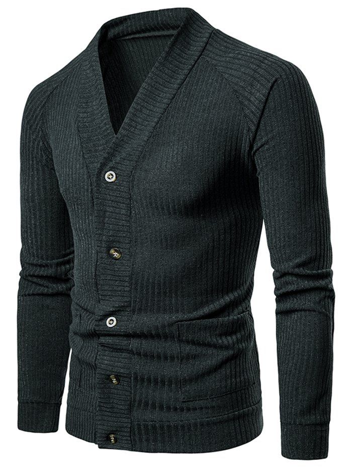 

Solid Pocket Button Up Thin Knit Sweater, Dark forest green