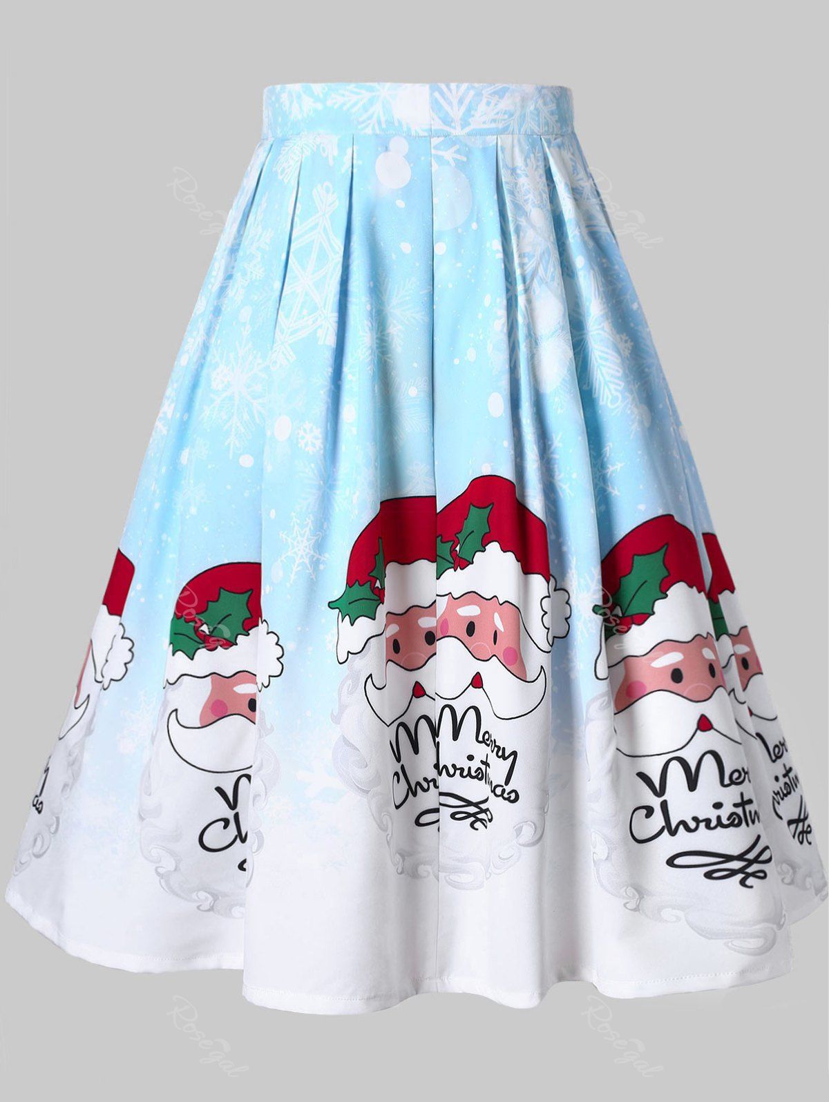 

Christmas Plus Size Santa Clause Print A Line Skirt, Multi