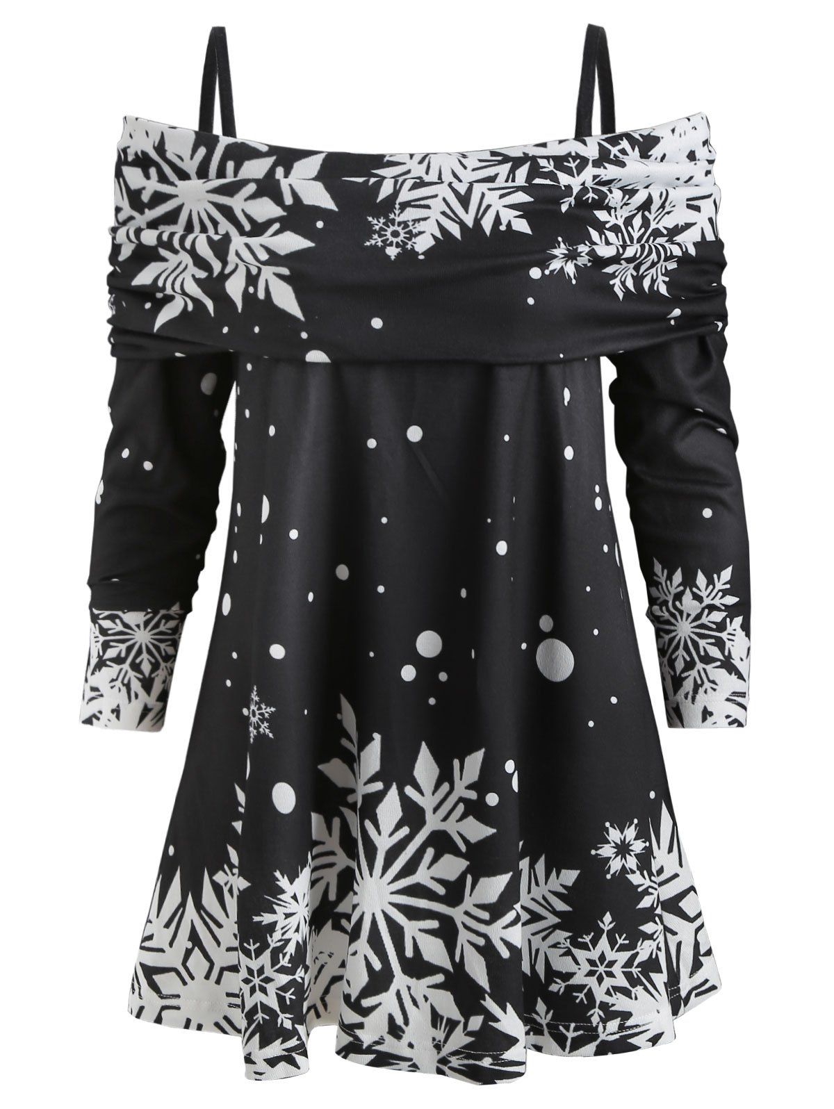 

Christmas Snowflake Print Long Sleeve Blouse, Black