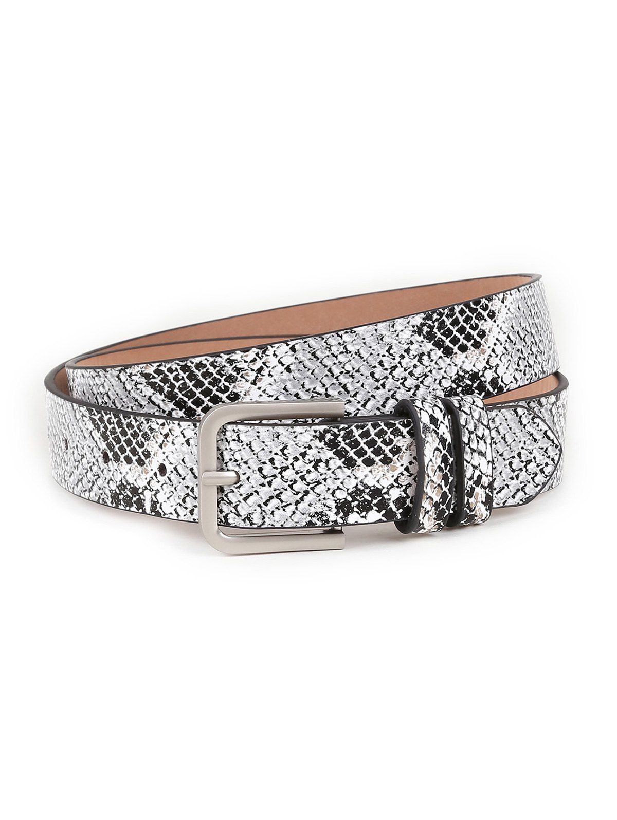 

Retro Snake Pattern Embellished Skinny Belt, Gray