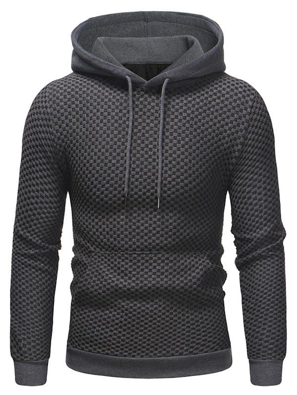 

Contrast Kangaroo Pocket Pullover Textured Hoodie, Dark gray