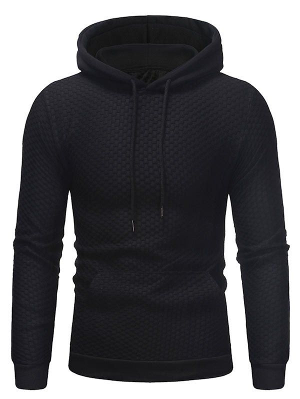 

Contrast Kangaroo Pocket Pullover Textured Hoodie, Black