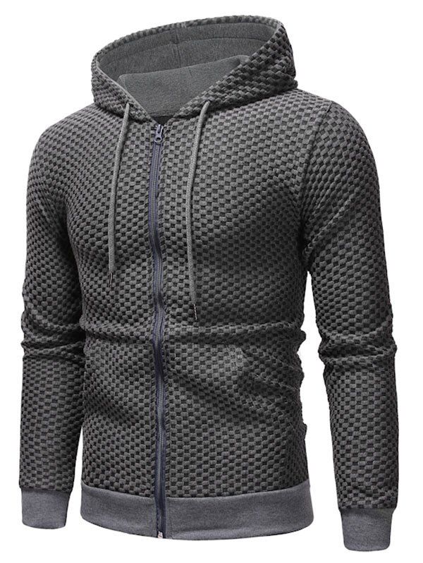 

Contrast Pouch Pocket Pullover Textured Zipper Jacket, Dark gray
