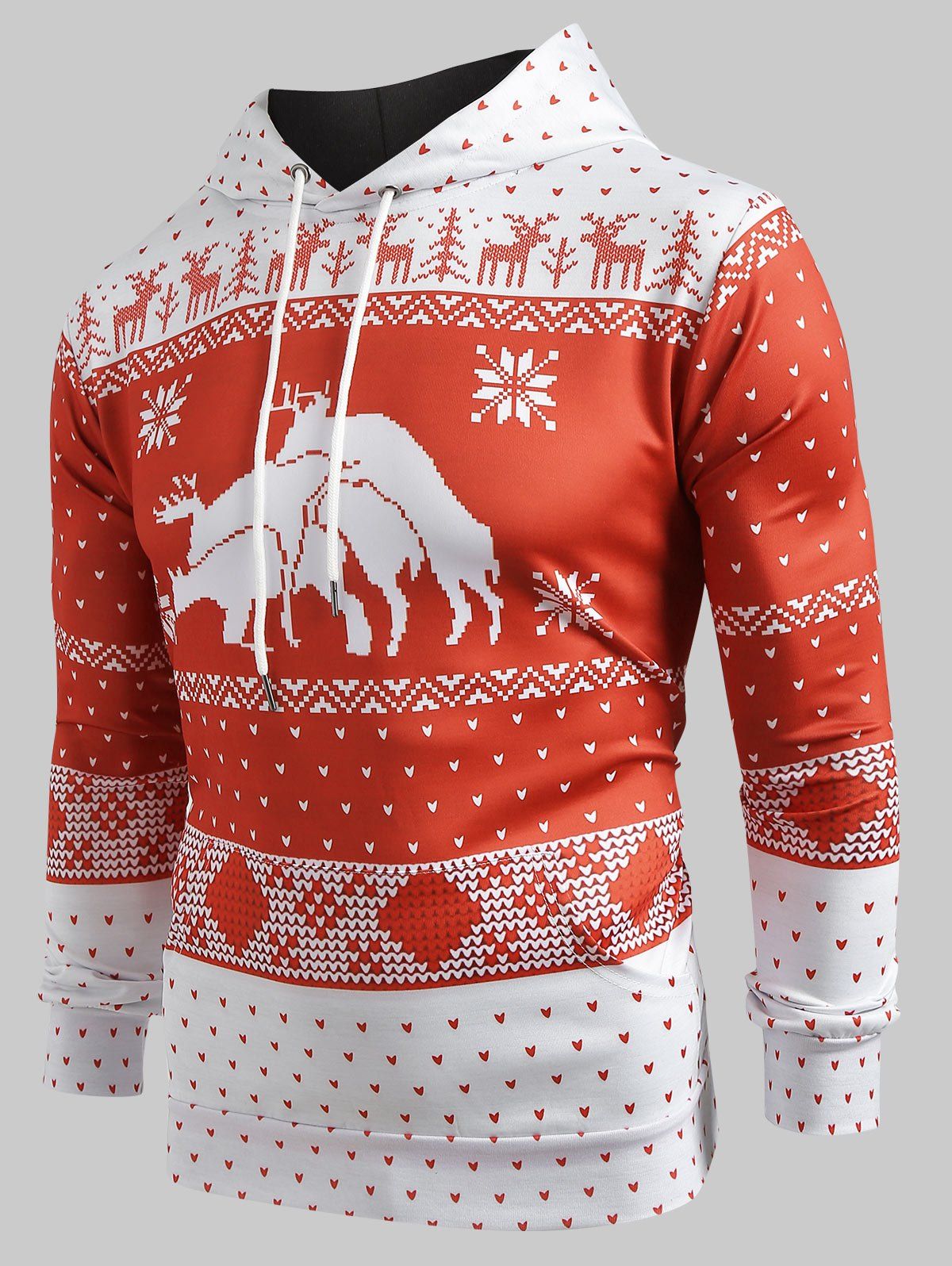

Reindeers Snowflake Heart Print Christmas Hoodie, Red