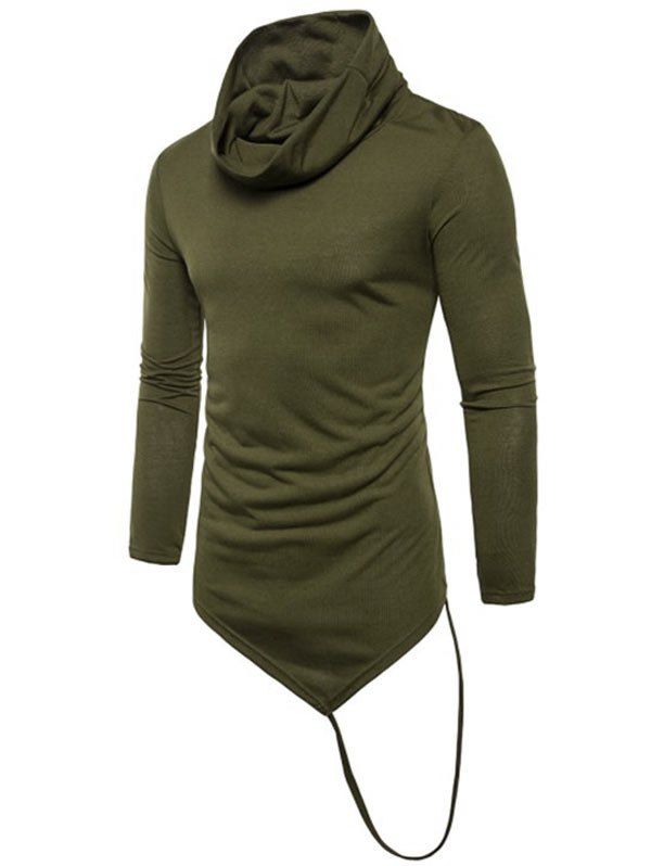 

Solid Irregular Hem With A Stripe Cowl Neck T-shirt, Army green