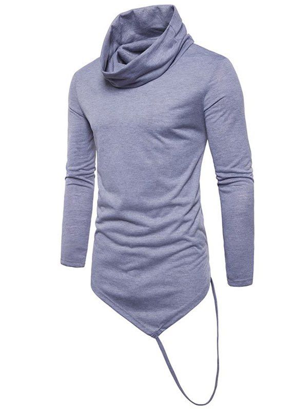 

Solid Irregular Hem With A Stripe Cowl Neck T-shirt, Light gray