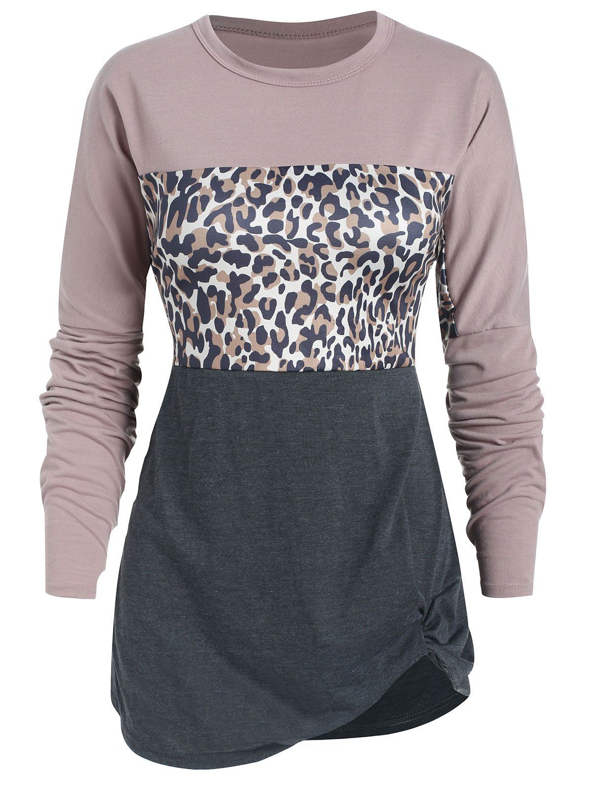 

Leopard Print Paneled Long Sleeve Tee, Multi