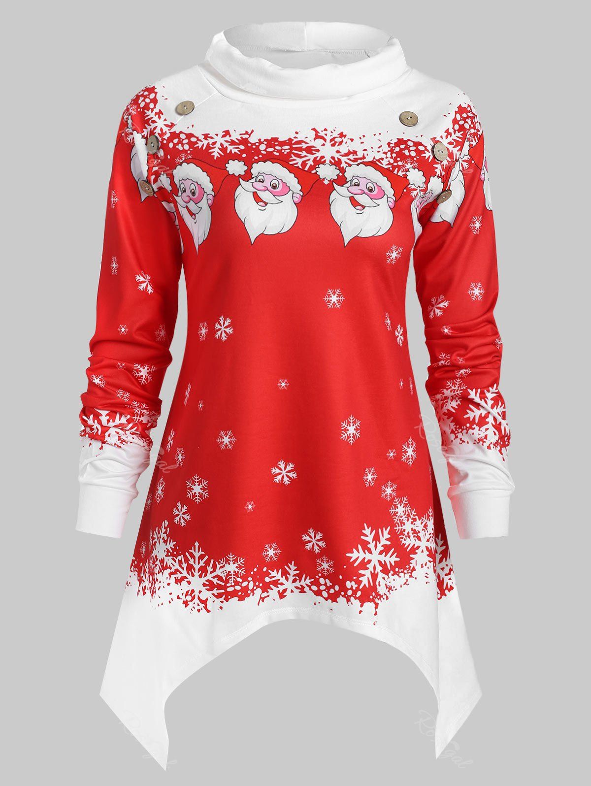 

Plus Size Turtleneck Snowflake and Santa Claus Sweatshirt, Red