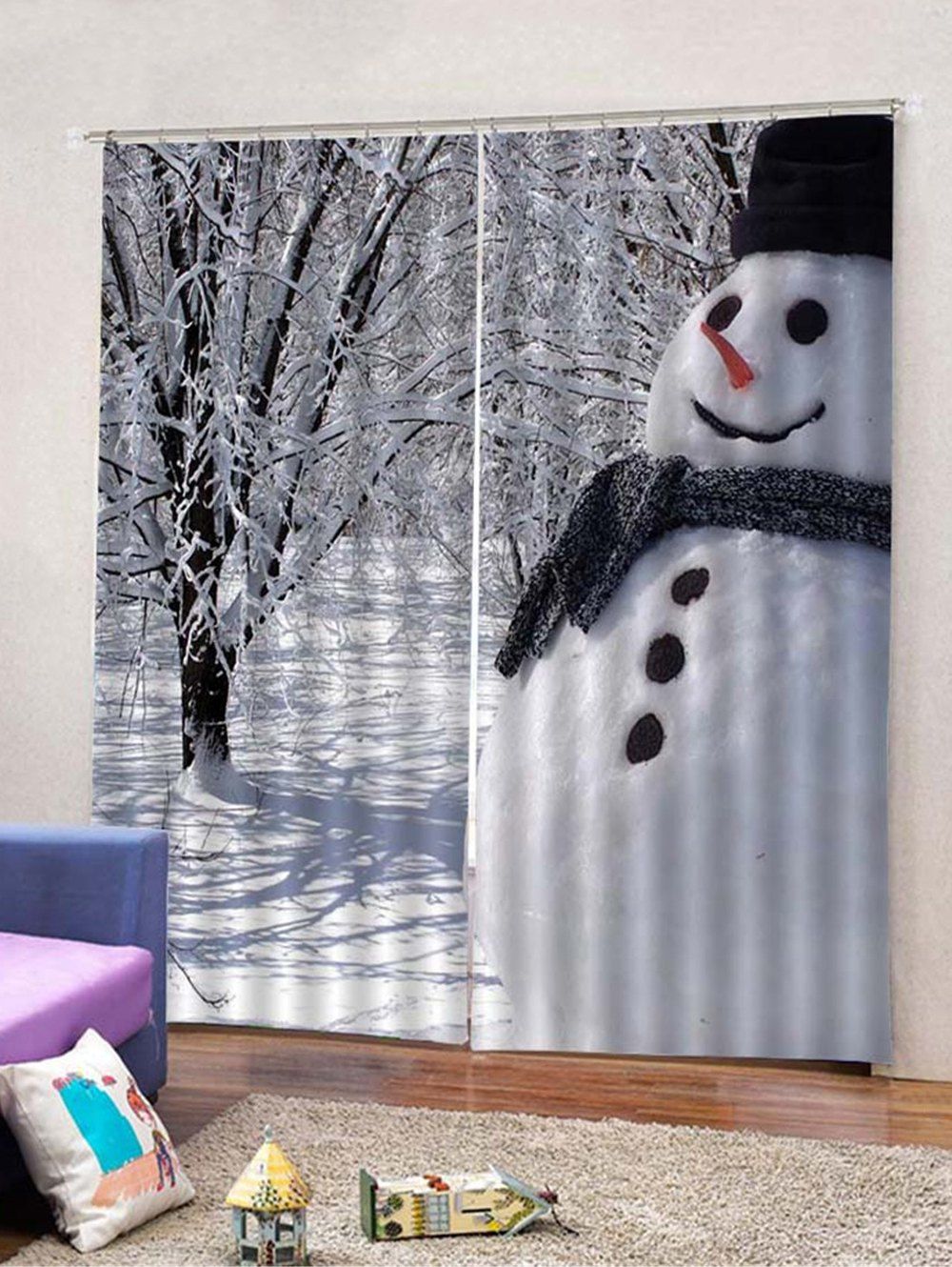 

Snowman Pattern 2PCS Window Curtains, Multi